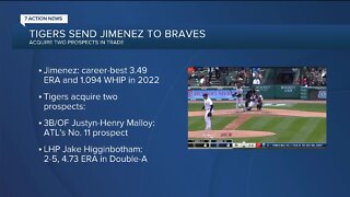 The Tigers traded relief pitcher Joe Jimenez to the Braves for two prospects