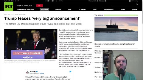 Trump to make “very big announcement” on November 15....officially announcing presidential run?
