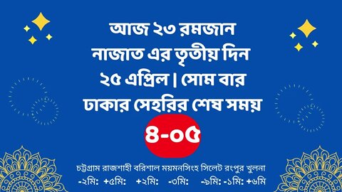 Today 25 April sahari time | আজকের সেহরির শেষ সময় ২০২২ | আজকের সেহরি | ajker sehorir sesh shomy