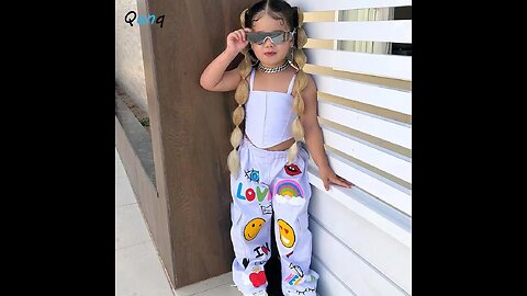 ANNUAL SALE! Autumn New Girls Fashion Solid Halter Irregular Top + Cartoon Print Pants