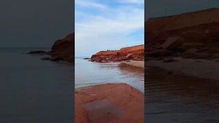 Mossy beach with red sand