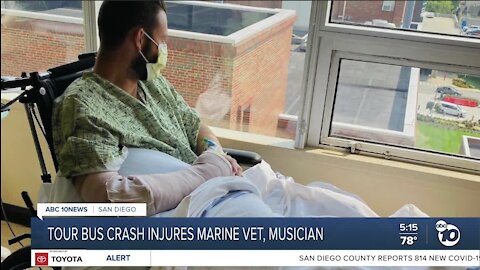 Tour bus crash seriously injures San Diego musician, Marine veteran