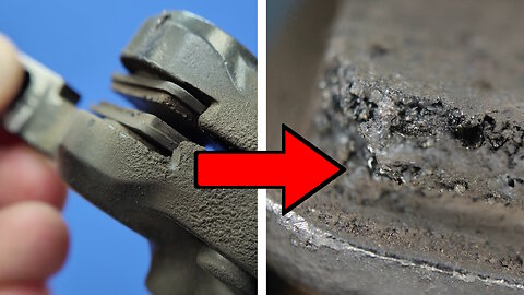 Repairing a bicycle's hydraulic brake. Brake pads under a microscope