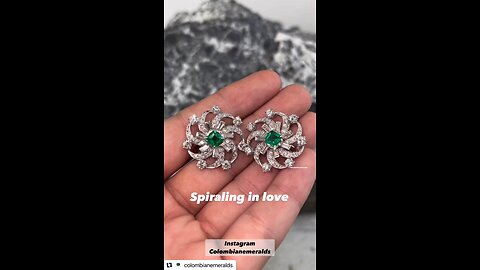 Statement Platinum Vivid Dark Green Asscher emerald and diamond halo large earrings for sale