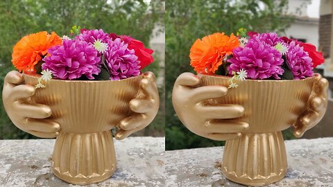 Making hand shaped flower pot || How to make hand shaped flower pot