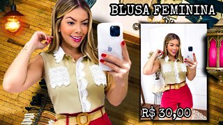 Blusa Feminina sem manga Detalhe com renda e Bolso na frente!