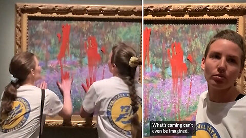 Climate Activists smear Red Paint on a Monet painting then Glue themselves to the Frame! 🖼️🩸✋