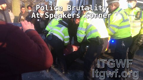 Police drag away arrested man into their van - Speakers Corner Lockdown