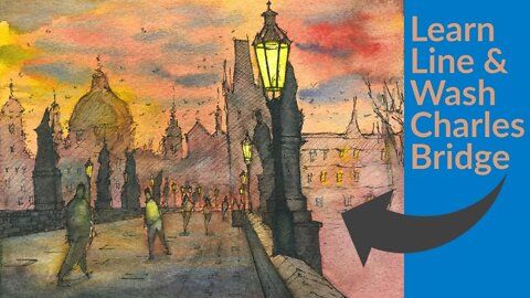 Watercolour Painting for Beginners: Charles Bridge (Prague) Line and Wash full-length tutorial