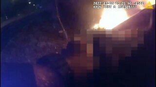 Video shows Montgomery Co. Police officer rescuing unconscious driver from fiery car