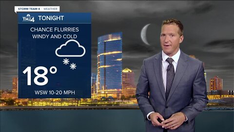 Snow showers possible tonight, lows in the teens and wind chills in single digits