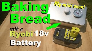 Portable 18V mini oven prototype tested with a Ryobi battery baking bread
