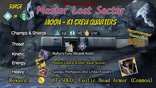 Destiny 2 Master Lost Sector: Moon - K1 Crew Quarters on my Arc Warlock 6-4-23