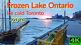 【4K】Frozen Lake Ontario Waterfront Toronto Canada 🇨🇦