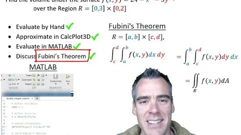 Evaluating a double integral and demonstrating Fubini's Theorem with MATLAB