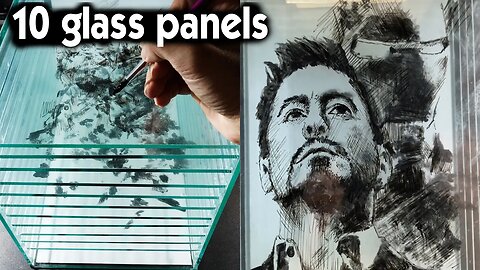 3D Drawing Iron Man on 10 Glass Panels