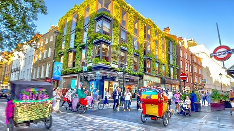 London, England - West End City Streets on Summer Evening Walk Tour | 4K HDR Binaural