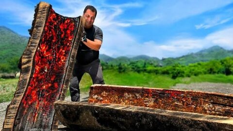 I Made a Real Grill Out of a Huge Log! Roasting a Lot of Lamb Meat in a Log