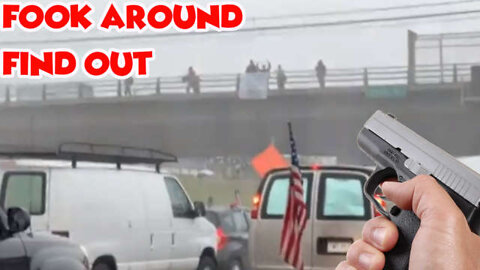 Trucker Convoy Shoots At Antifa Lunatics Throwing Rocks At Them From Freeway Overpass