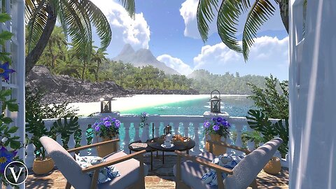 Beach Cove Balcony | Day & Sunset Ambience | Ocean Waves & Tropical Nature Sounds