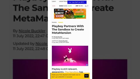 Playboy Partners With The Sandbox #cryptomash #cryptomashnews #cryptonews #viralvideo2022 #ytshorts