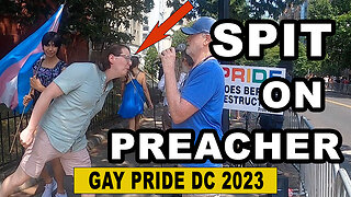 Gay Pride 2023 Parade DC - Man Spits on Preacher Sharing Gospel