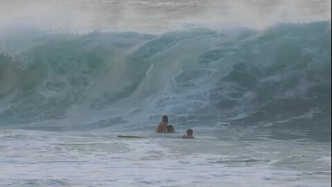 SURFER GETS RESCUED AFTER LOSING SHORTS, HECTIC SWIM TO SHORE AFTER BREAKING BOARD!