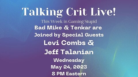 Talking Crit Live! w/ Levi Combs & Jeff Talanian Tonight @ 8 PM Eastern