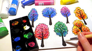 How to Paint Colorful Trees with Acrylics || Ikea Paint Brushes and Paints
