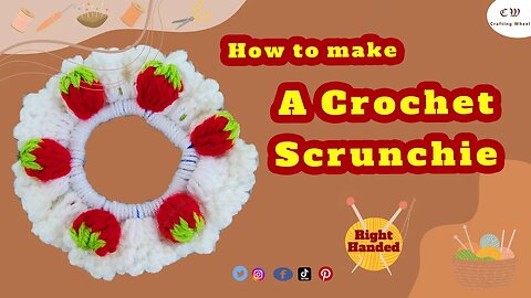 How to make a crochet strawberry scrunchie ( Right Handed )