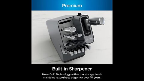 9 Piece Knife Block Set with Built-in Sharpener,