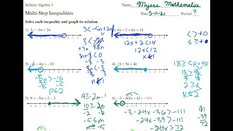 Multi Step Inequalities- Algebra 1 Kuta Worksheet Series