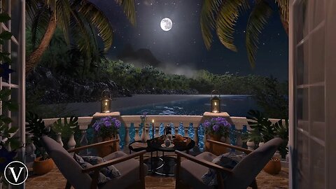 Beach Cove Balcony | Night Ambience | Ocean Waves & Tropical Nature Sounds