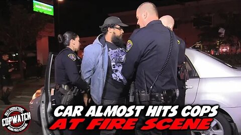 Car Almost Hits Cops at Fire Scene | Driver Detained | Copwatch