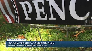 County worker hurt while moving political sign with razor blades attached