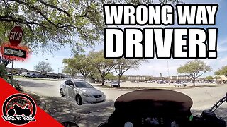 BIKER ALMOST HIT BY WRONG WAY DRIVER!!!