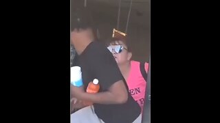 Black guy kicks white woman to the ground