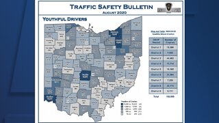 OSHP releases map showing total crashes by county involving young drivers, Cuyahoga Co. among highest