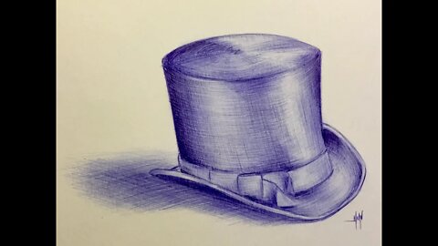 Ballpoint Pen Drawing of a Top hat, how to draw