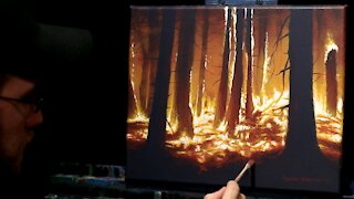 Acrylic Landscape Painting of a Forest Fire - Time Lapse - Artist Timothy Stanford