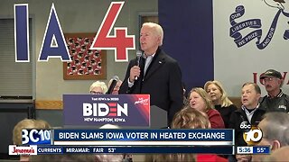 Biden exchanges words with voter at Iowa event