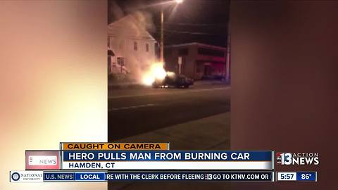 Off-duty firefighter rescues man from burning car