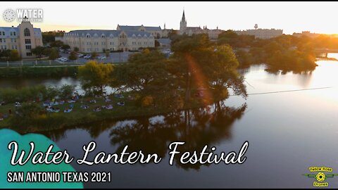 A Drone View at Sunset During the 2021 San Antonio Water Lantern Festival