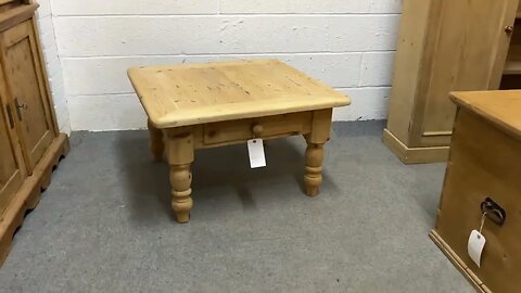 Square Pine Coffee Table With Turned Legs And A Drawer (Y4006A) @PinefindersCoUk