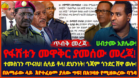 Ethiopia : hjk የወራሪውን መዋቅር ያናጋው መረጃ! | ተመስገን ጥሩነህ ሲሳይ ቶላየደህንነቱ ቢሮ ውንብድና || Ethio online