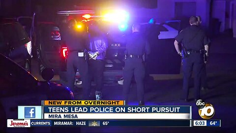 Teens detained after leading San Diego police on pursuit in Mira Mesa