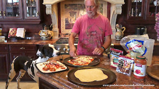 Great Dane Joins In Funny Comedy Of Errors Pizza Making Lesson