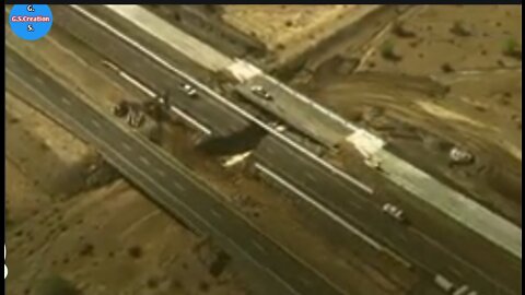 California freeway split in half by monsoon floods