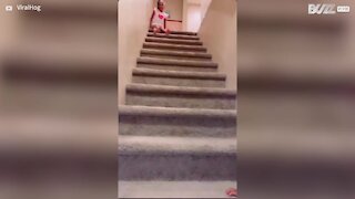 Bebé aprende a descer escadas de forma eficiente