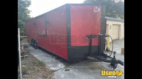 2018 8.5" x 28' Concession Food Trailer with 7' Gullwing Doors Each Side On Porch